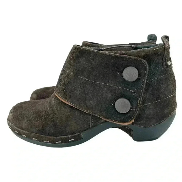 Merrell Luxe button ankle bootie 10 41 espresso brown suede stapled clog boot - Picture 4 of 13